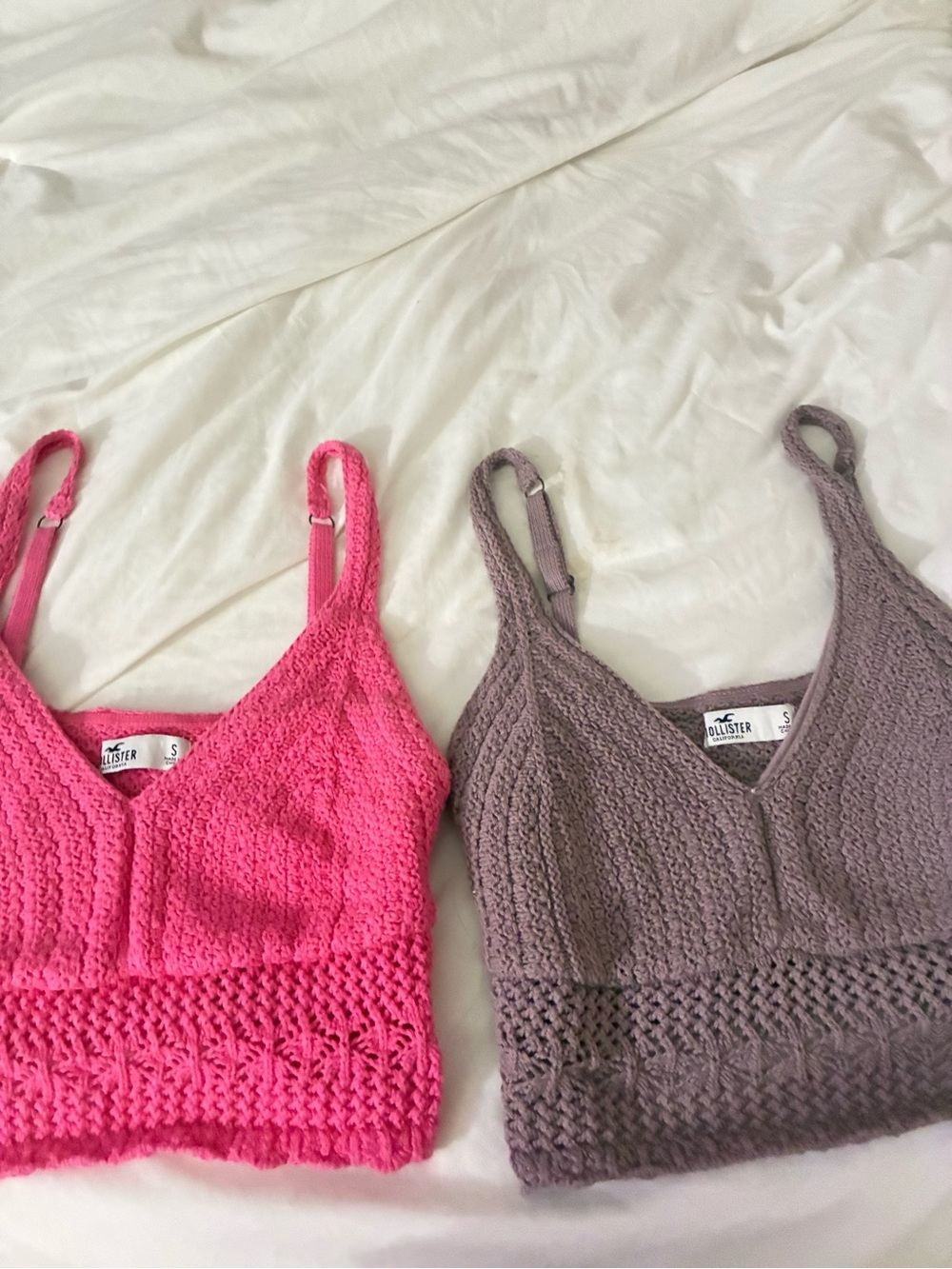 Hollister Crochet Bralette Tops - Bright Pink & Mauve plus a freebie white top